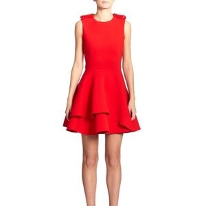 Alexander Mcqueen Military Lapels Drape Fit and Flare Dress Geranium Red Wool
